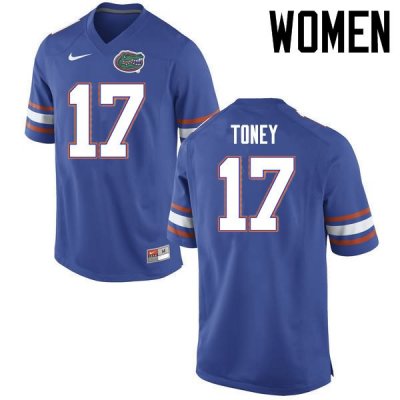 Women's Florida Gators #17 Kadarius Toney NCAA Nike Blue Authentic Stitched College Football Jersey UEH1262CQ